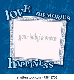 Decorative template frame design for baby photo, scrapbook concept, vector illustration