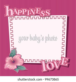 Decorative template frame design for baby photo and memories, scrapbook concept, vector illustration