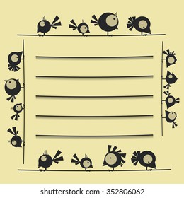 Decorative template frame with funny birds. Vector illustration