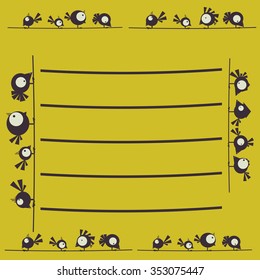 Decorative template frame with funny birds. Vector illustration