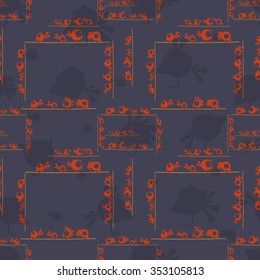 Decorative template frame with funny birds. Seamless pattern. Vector illustration