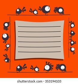 Decorative template frame with funny birds. Vector illustration
