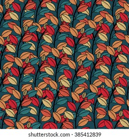  Decorative template texture with green leaves. Stylized leaf pattern can be used for wallpaper, cover fills, web page background, surface textures. Vector linen texture.