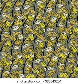 Decorative template texture with green leaves. Stylized leaf pattern can be used for wallpaper, cover fills, web page background, surface textures. Vector linen texture.