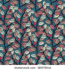 Decorative template texture with green leaves. Stylized leaf pattern can be used for wallpaper, cover fills, web page background, surface textures. Vector linen texture.