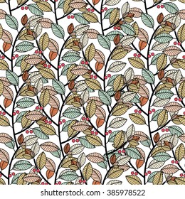 Decorative template texture with green leaves. Stylized leaf pattern can be used for wallpaper, cover fills, web page background, surface textures. Vector linen texture.