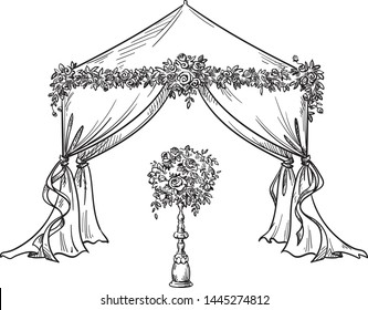 decorative tent for a party or wedding with flower decorations,  vector illustration