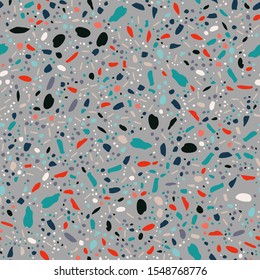 Decorative terrazzo italian flooring seamless pattern. Chaotic mosaic stone pieces endless texture. Textile, tile design, fabric print, wrapping paper, wallpaper, flooring. Vector illustration.