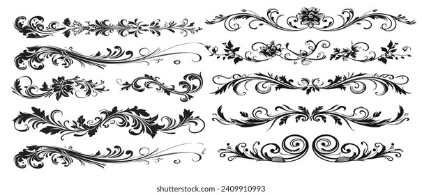 Decorative text dividers. Floral ornament border. A set of isolated vector illustration templates
