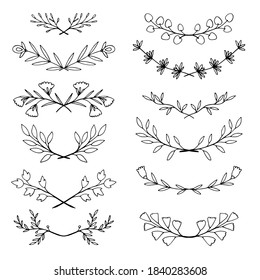 Decorative text dividers. Hand drawn Wreaths. Vintage collection with laurels, dividers