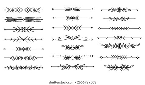 Decorative text dividers in a hand-drawn, rustic style. A collection of simple, abstract separators and ornaments for creative designs.