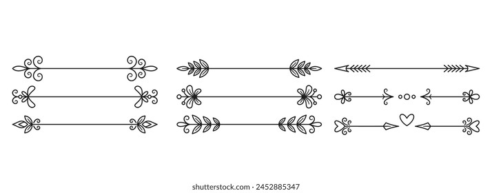 Decorative Text Dividers Isolated Vector Monochrome Set. Ornamental Elements Used To Separate Content In Documents