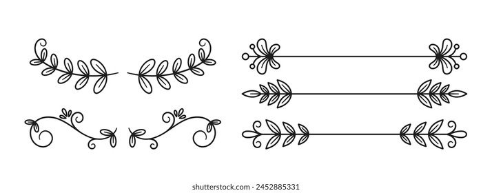 Decorative Text Dividers with Leaves and Flowers. Ornamental Vector Elements Used To Visually Separate Sections Of Text