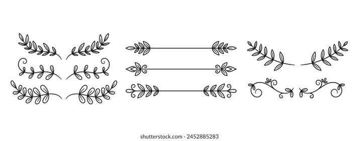 Separadores De Texto Decorativos, Líneas, Hojas De Laurel Vector Elementos Ornamentales Conjunto Utilizado Para Separar El Contenido En Tarjetas De Boda