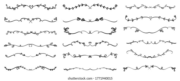 Decorative text dividers, Ornamental curls, Floral ornament border, vector design collection for wedding and calligraphy decoration. 