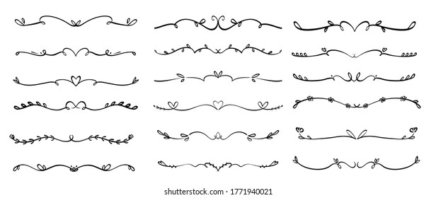 Decorative text dividers, Ornamental curls, Floral ornament border, vector design collection for wedding and calligraphy decoration. 