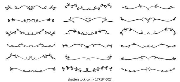 Decorative text dividers, Ornamental curls, Floral ornament border, vector design collection for wedding and calligraphy decoration. 