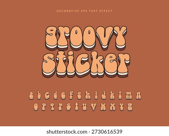 Efeito de texto decorativo Vetor de marrom retro em camadas chique elegante groovy adesivo design logotipo inicial do alfabeto para exibição, impressão, marketing digital, campanha da empresa