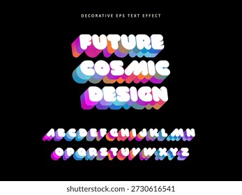 Dekorativer Texteffekt Vektor des farbenfrohen kosmischen Raumes futuristisch fett T-Shirt oder Aufkleber Design anfängliches Alphabet Logo für Display, Druck, digitales Marketing, Unternehmenskampagne