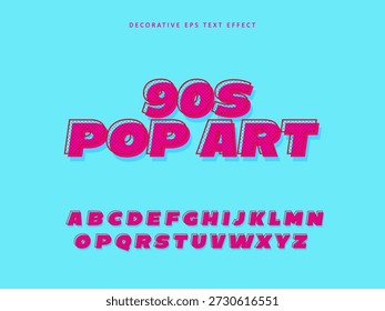 Efecto de texto decorativo Vector de azul magenta Memphis 90s pop art retro negrita logotipo inicial del alfabeto para la exhibición, impresión, marketing digital, campaña de la empresa