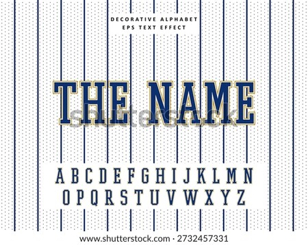 Decorative Text Effect Vector of white Jersey back college navy cream team name sport printable embroidery initial alphabet for club, garment, printing, merchandise, basketball, baseball, football