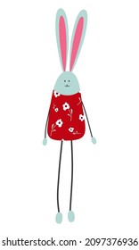 Decorative textile rabbit handmade. Easter decoration. Clipart. Isolated element of decor on a white background. Vector illustration. Eps 10.