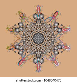 Decorative Texture Background of Mandalas. Design for Fabric or Wallpaper. Vector illustration. Stylized Flowers. Folk Style. Ethnic of Lace Snowflakes. Lacy Fashion Print for Textile.