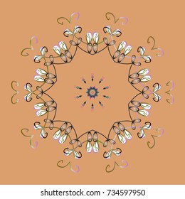 Decorative Texture Background of Mandalas. Design for Fabric or Wallpaper. Ethnic of Lace Snowflakes. Folk Style. Vector illustration. Lacy Fashion Print for Textile. Stylized Flowers.