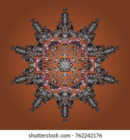 Decorative Texture Background of Mandalas. Ethnic of Lace Snowflakes. Design for Fabric or Wallpaper. Lacy Fashion Print for Textile. Folk Style. Stylized Flowers. Vector illustration.