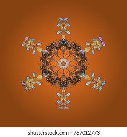 Decorative Texture Background of Mandalas. Ethnic of Lace Snowflakes. Folk Style. Stylized Flowers. Vector illustration. Design for Fabric or Wallpaper. Lacy Fashion Print for Textile.