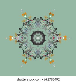 Decorative Texture Background of Mandalas. Folk Style. Stylized Flowers. Vector illustration. Design for Fabric or Wallpaper. Ethnic of Lace Snowflakes. Lacy Fashion Print for Textile.