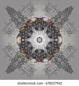 Decorative Texture Background of Mandalas. Lacy Fashion Print for Textile. Folk Style. Vector illustration. Design for Fabric or Wallpaper. Ethnic of Lace Snowflakes. Stylized Flowers.