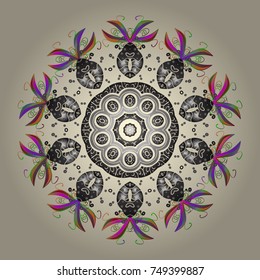 Decorative Texture Background of Mandalas. Lacy Fashion Print for Textile. Vector illustration. Folk Style. Design for Fabric or Wallpaper. Stylized Flowers. Ethnic of Lace Snowflakes.