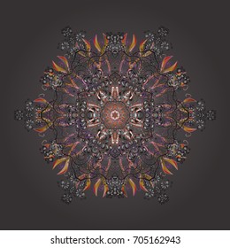 Decorative Texture Background of Mandalas. Stylized Flowers. Design for Fabric or Wallpaper. Lacy Fashion Print for Textile. Folk Style. Vector illustration. Ethnic of Lace Snowflakes.