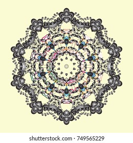 Decorative Texture Background of Mandalas. Stylized Flowers. Design for Fabric or Wallpaper. Ethnic of Lace Snowflakes. Folk Style. Lacy Fashion Print for Textile. Vector illustration.