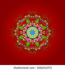 Decorative Texture Background of Mandalas. Vector illustration. Stylized Flowers. Lacy Fashion Print for Textile. Ethnic of Lace Snowflakes. Folk Style. Design for Fabric or Wallpaper.