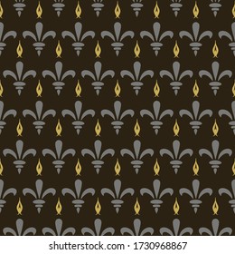 Textura decorativa en estilo retro, patrón sin fisuras sobre fondo negro, patrón de fondo oscuro. Imagen vectorial.