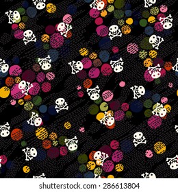 A decorative textured background with dashed lines as pattern.Vector skull illustration