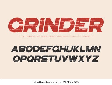 Decorative textured bold font with grunge effect. Vector alphabet letters, typeface.