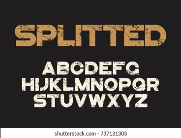 Decorative textured bold font with grunge distress effect. Vector alphabet letters, typeface.