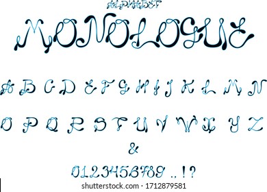 Decorative textured font with handwritten effect. Vector alphabet letters, typeface.