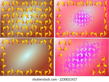 
decorative textures based on yellow butterflies, backgrounds for birthday cards or brochures, etc.