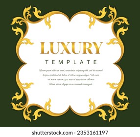Decorative Thai traditional art frame. Elegant vector element Eastern style, place for text. Golden outline floral border. Lace illustration for invitations and greeting cards. Illustration EPS 10.