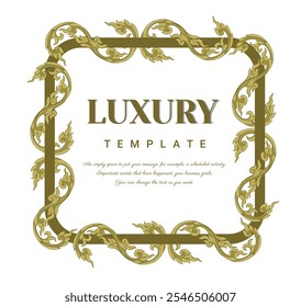 Decorative Thai traditional art frame. Elegant vector element Eastern style, place for text. Golden outline floral border. Illustration EPS 10.