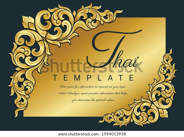 Decorative\
Thai traditional art frame. Elegant vector element Eastern style,\
place for text. Golden outline floral\
border