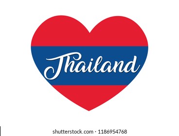 Decorative Thiland Text on Heart Shape with the Colors of Thailand Flag