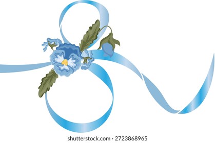 Cinta delgada decorativa con un degradado azul que se pliega en una figura ocho con bragas azules en el medio, para el diseño de postales, Anuncios, carteles