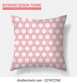 Decorative Throw Pillow design in Peach. Original geometric hexagon pattern is complete, masked. Interior design element. Creative Sofa Pillow. Vector design template is layered, editable. 