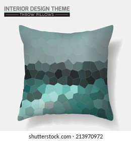 Decorative Throw Pillow design template. Turquoise tones patchwork pattern is masked. Interior design element. Creative Sofa Toss Pillow. Vector design is layered, editable.