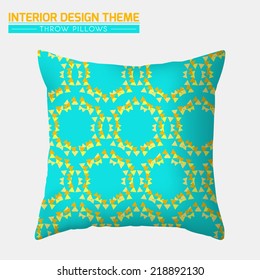 Decorative Throw Pillow design template. Original Triangle seamless pattern is complete, masked. Modern interior design element. Creative Sofa Toss Pillow. Editable eps10 contains the pattern swatch. 